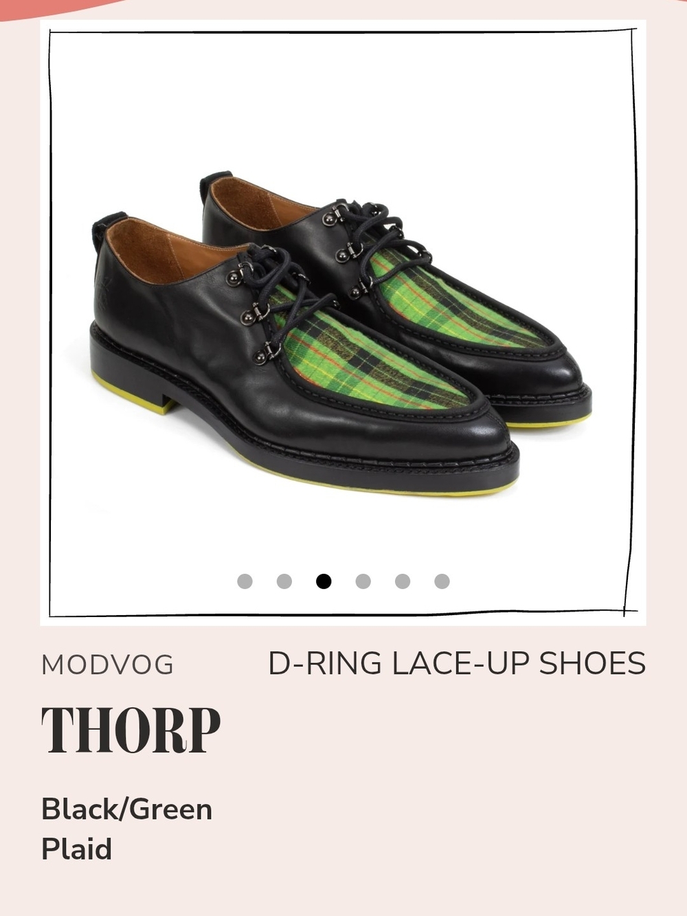 Fluevog Thorp M9 Shoes in Black and Green Plaid